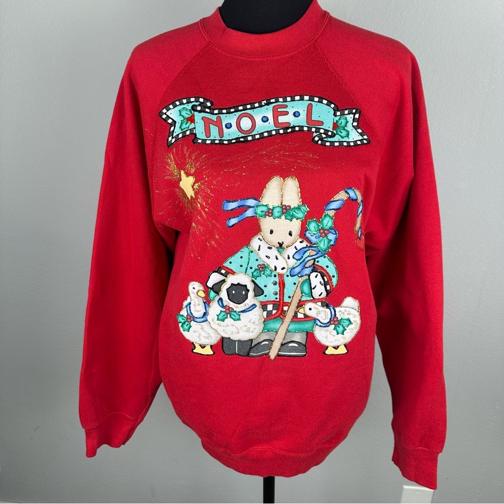 Vintage Tultex Noel Res Christmas Crewneck Sweatshirt Size Large Made in USA 90s